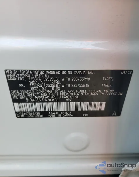 2018 Toyota Rav4 Limited z USA, uszkodzony, nr VIN 2T3DFREV1JW783433